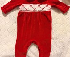 Next Red Velour Baby Sleepsuit