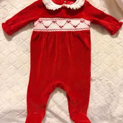 Next Red Velour Baby Sleepsuit