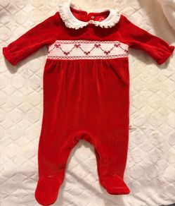 Next Red Velour Baby Sleepsuit