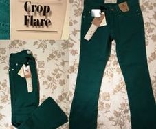 Crop Flare Green Jeans, New With Tags