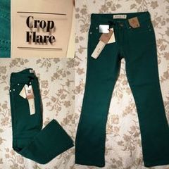 Crop Flare Green Jeans, New With Tags