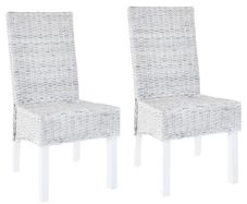 Dining Chairs 2 pcs Grey Kubu Rattan and Mango Wood