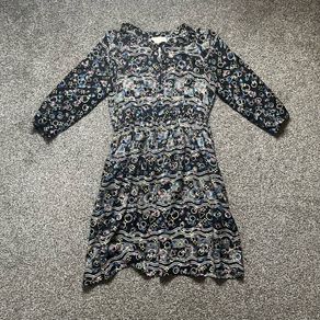 Peter Pilotto Silk Midi Dress Sz 10UK 6US M Printed Elastic Waist Ruffle Classic