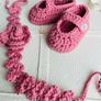 beautiful baby/ gift set . Hand crafted baby ballet / Mary Jane style shoes with matching headbands. Made from 100% natural organic breathable cotton yarn . . Comes in a personalised gift box . Image 2
