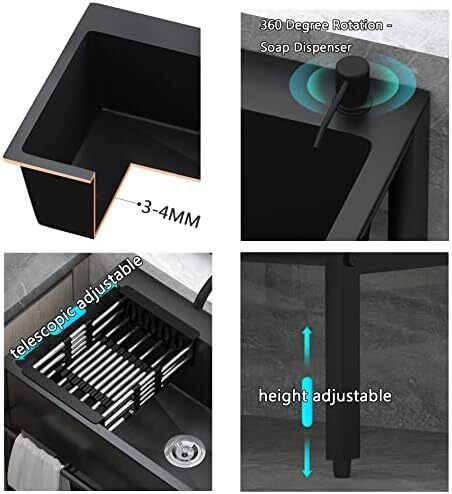 Stainless Steel Washing Sink Hand Wash Sink Commercial Kitchen with Tap for Shop Kitchen Garage Garden 80cm Black