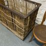 Large Victorian cane and metal laundry basket on wheels. Image 6