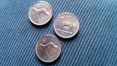 Irish Sixpence Coins.