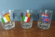 Fabulous Rare Set of Three Boyne Valley Honey EU Flags Glasses:  Belgium/Italy, Spain/Ireland and Luxembourg/United Kingdom