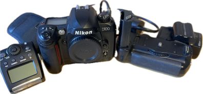 Nikon D100 with Nikon MB-D100. Nikon MH-18a quick charger, Nikon ENEL3 battery, Meike flash,  vgc