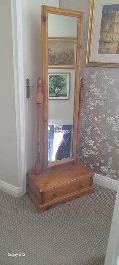 Solid Pine Cheval Mirror with Drawer