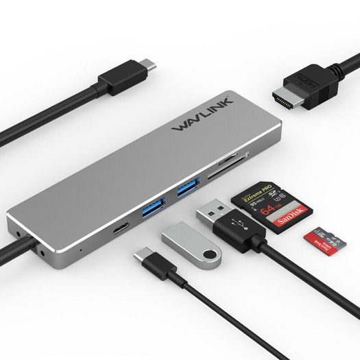 Wavlink USB-C Travel Universal Mini Dock USB Hub & HDMI UHD/4K@30Hz & TF/SD Card Reader & PD Power Adapter (UHP3407) (Brand New/Warranty)