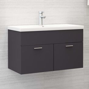 Sink Cabinet with Built-in Basin Grey Chipboard