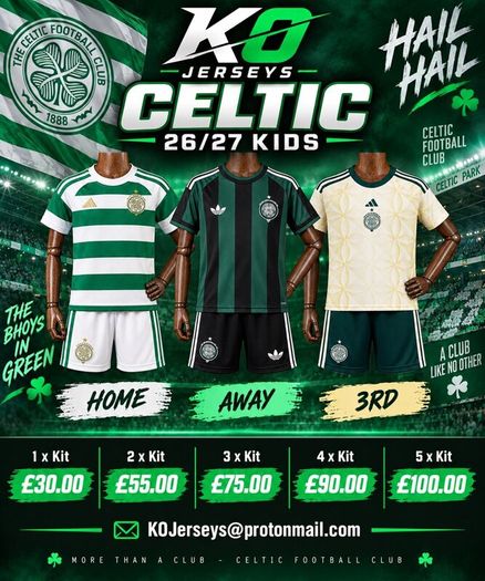 Celtic Football Shirts 26/27 Adult, Kids & Retro