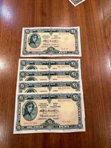 Lady Lavery 1964 X 5 One Pound Banknotes. 4 In Sequence