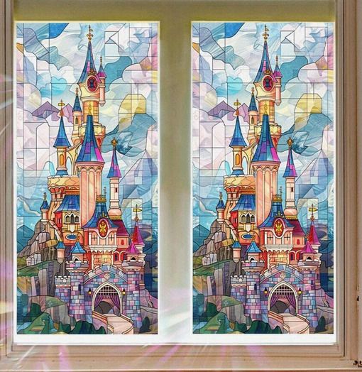 Fairy Tale Castle Foil / Privacy Foil for Windows / Doors / Shower Doors Etc - ideal for indoor & outdoor use