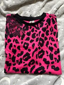 ASOS lace detail leopard print tee in pink