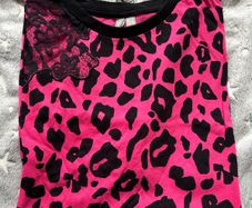 ASOS lace detail leopard print tee in pink