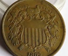 USA Civil War 2 Cents 1865 Rare "Union Shield"