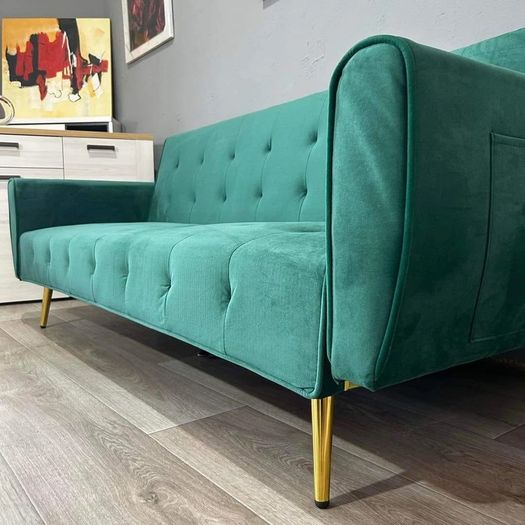 Luxury Velvet Sofa Bed with Golden Legs green