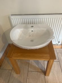 bathroom sink , pedestal and tap