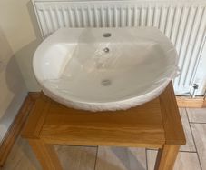 bathroom sink , pedestal and tap