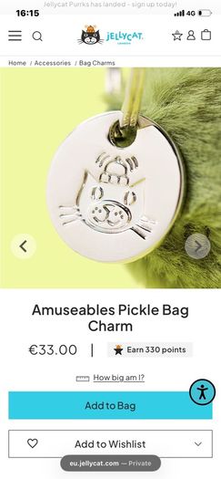 New JELLYCAT Amuseables Pickle Bag Charm