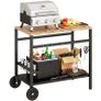 2-Tier BBQ Cart Side Table for Mobile Barbecue with Wheels, Drink Holder, Hooks, Handle, Black and Brown Image 4