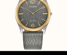 Citizen Eco-Drive Men's Grey Dial Leather Strap Stiletto Watch AR3124-07H