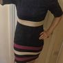 Navy colour block dress with pink and cream detail Image 2