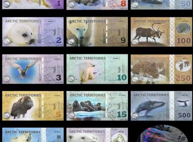 Arctic Commemorative Banknote Complete Set of 14 Different Denominations 1 2 3 5 6 8 9 10 15 25 50 100 250 500 Dollar Collection