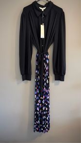 Love & Roses UK 16 Black Pleated Midi Dress Abstract Leopard Print Belted  Brand new with tags.