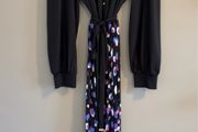 Love &amp; Roses UK 16 Black Pleated Midi Dress Abstract Leopard Print Belted  Brand new with tags.