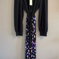 Love & Roses UK 16 Black Pleated Midi Dress Abstract Leopard Print Belted  Brand new with tags.