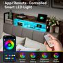 Double Bed Frame with Storage Upholstered Headboard and LED, 135x190cm  Charging Station(2AC, 2USB), Platform Metal Small Double Bed Frame with Underbed Storage, Strong Metal Slat Support Image 3