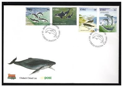 1997 Ireland Marine Mammals (Grey Seals, Bottle-nosed Dolphins, Harbour Porpoises & Killer Whale) Commemorative Stamps An Post First Day Cover (FDC)