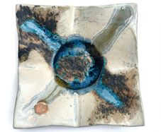 Amanda Murphy Ceramics Signed Square Island Dish | Irish Studio Pottery Melted Glass Center
