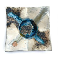 Amanda Murphy Ceramics Signed Square Island Dish | Irish Studio Pottery Melted Glass Center