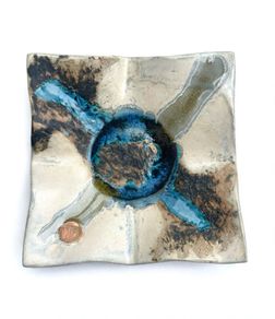 Amanda Murphy Ceramics Signed Square Island Dish | Irish Studio Pottery Melted Glass Center