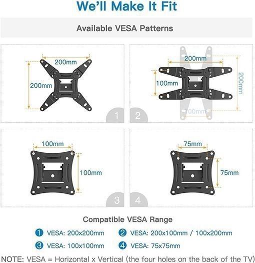 NEW SALE- TV Wall Bracket for 13-43 inch TVs, Swivels Tilts TV mount for Flat & Curved TV, VESA 75x75mm to 200x200mm up to 20kg