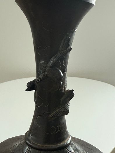 Antique Japanese Meiji Period Bronze Vase (High Relief Birds & Blossoms)  c.1890 to 1910