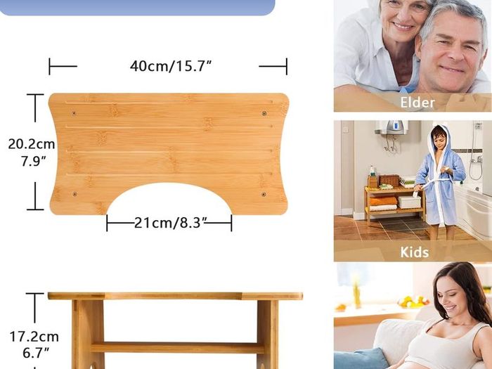 Bamboo Toilet Stool for Feets, Waterproof and Non-Slip Potty Squat Stool Seat Adult Kids, 40 x 20 cm Bathroom Compact One Step Toilet Squatting Stools for Potty Assistance, Toilet Posture