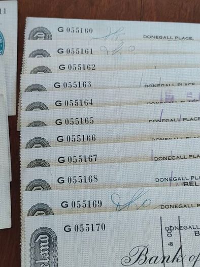 23X 1934 Bank of Ireland Belfast Cheques