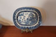 Beautiful Antique Blue and White Transferware Willow Pattern Small Platter, by D. Methven &amp; Sons, Kirkaldy, Scotland, Circa 1847-1864