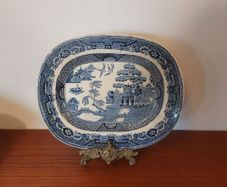 Beautiful Antique Blue and White Transferware Willow Pattern Small Platter, by D. Methven & Sons, Kirkaldy, Scotland, Circa 1847-1864