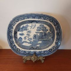Beautiful Antique Blue and White Transferware Willow Pattern Small Platter, by D. Methven & Sons, Kirkaldy, Scotland, Circa 1847-1864