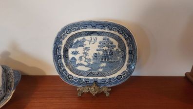 Beautiful Antique Blue and White Transferware Willow Pattern Small Platter, by D. Methven & Sons, Kirkaldy, Scotland, Circa 1847-1864