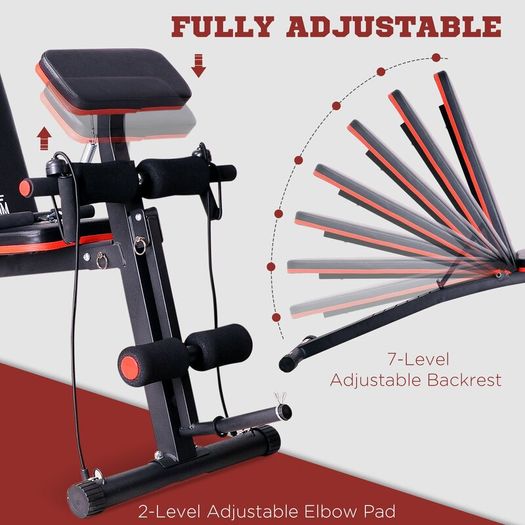 Foldable Weight Bench with Resistance Ropes, Adjustable Dumbbell Bench Sit Up Ab Bench for Multiuse Workout