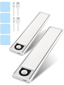 Trongle Motion Sensor Lights Indoor, 31 LEDs Under Cabinet Kitchen Lights with Stepless Dimming, USB Rechargeable Cupboard Lights with Magnetic Stickers, Portable Kitchen Lights Silver, 20cm, 2 Packs (FREE POSTAGE)