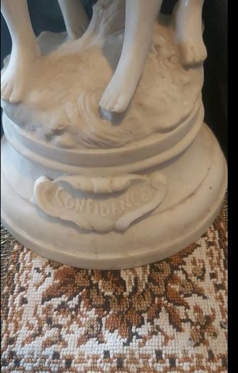 Antique Psyche and Cupid heavy large bisque statue