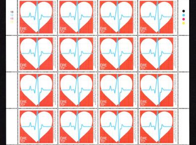 2016 Ireland 50th Anniversary of the Irish Heart Foundation Commemorative Stamp Sheetlet Plate 1B1B1B1B Mint Never Hinged (MNH)
